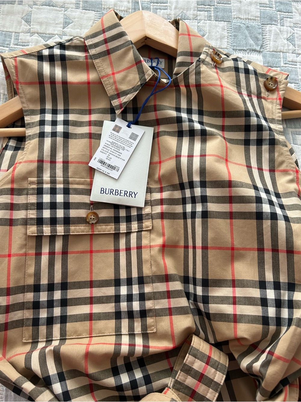 Burberry Tan Check Sleeveless Midi Shirt Dress - Picture 4 of 7
